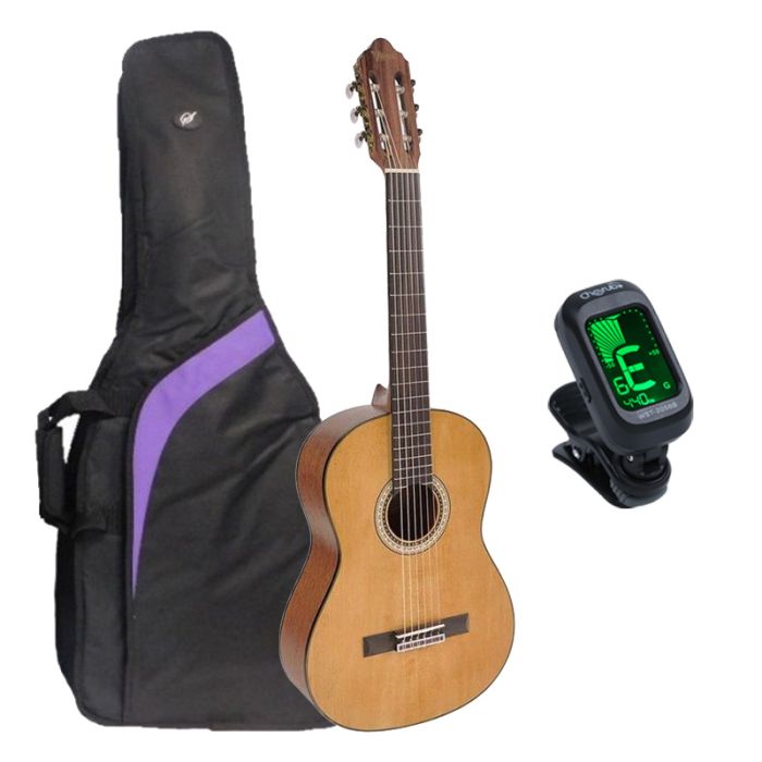 Dabīga koko klasiskā ģitāra komplektā ar somu un skaņotāju